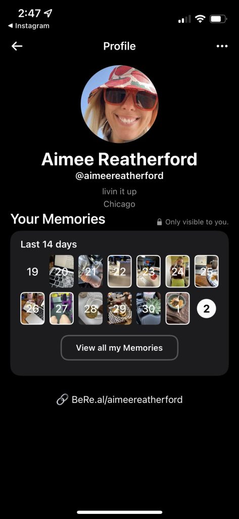 Memories screen in the app.