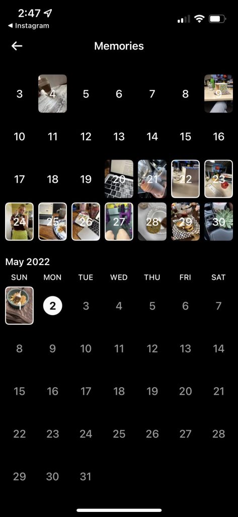 BeReal Memories are arranged on a calendar grid that only you can see.