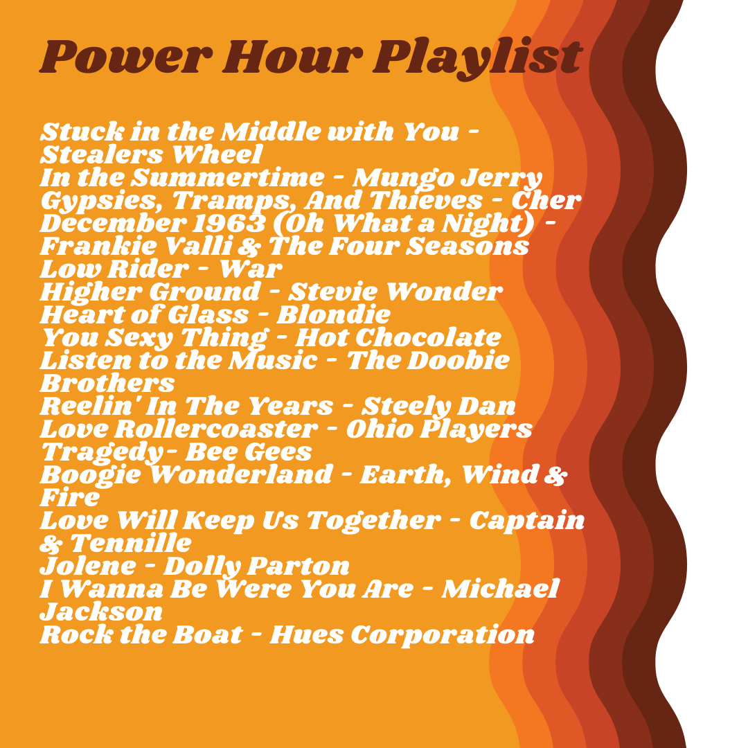 Power Hour Playlist: 1970s Edition with a list of great songs from the '70s.