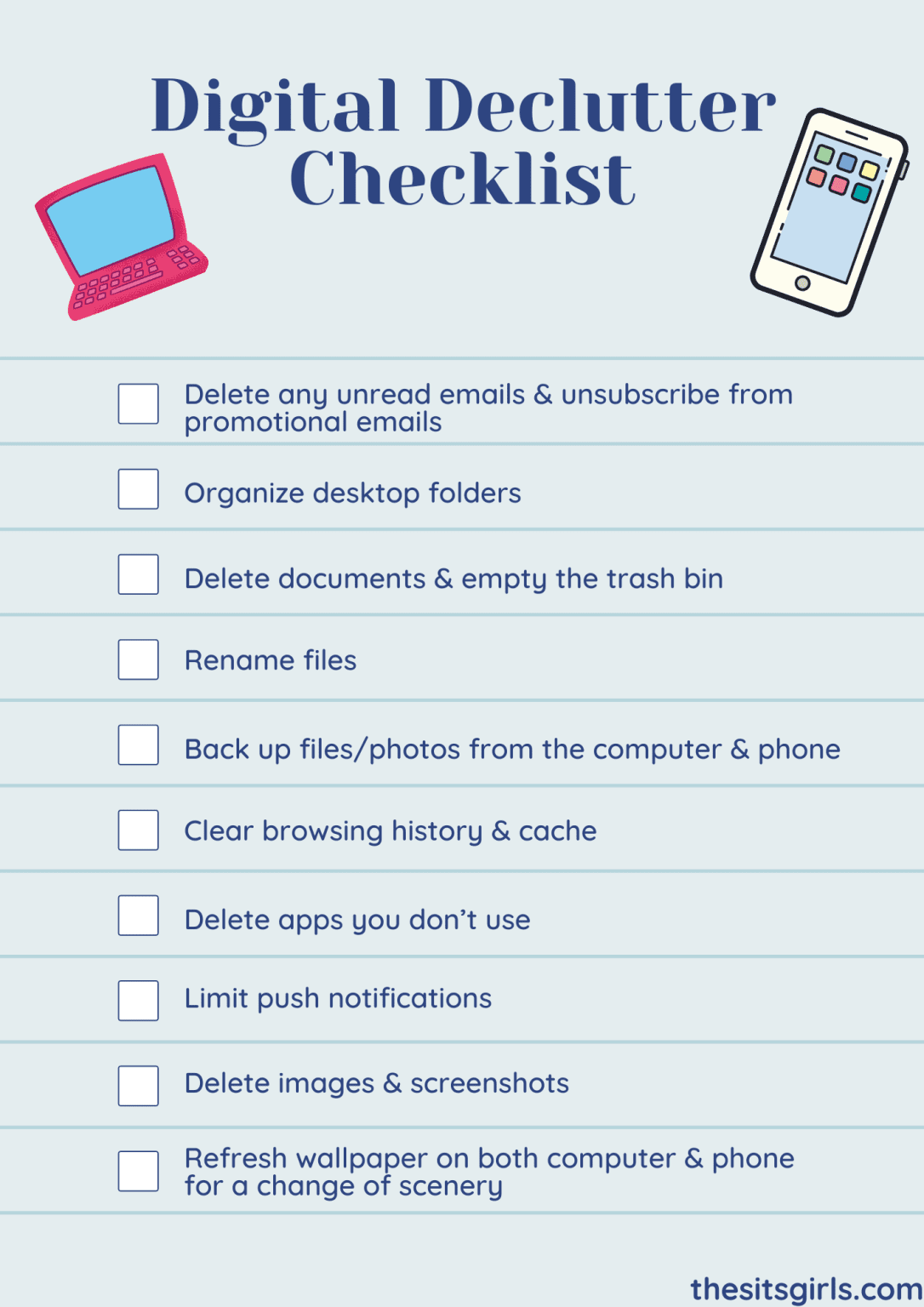 Digital declutter checklist the sits girls