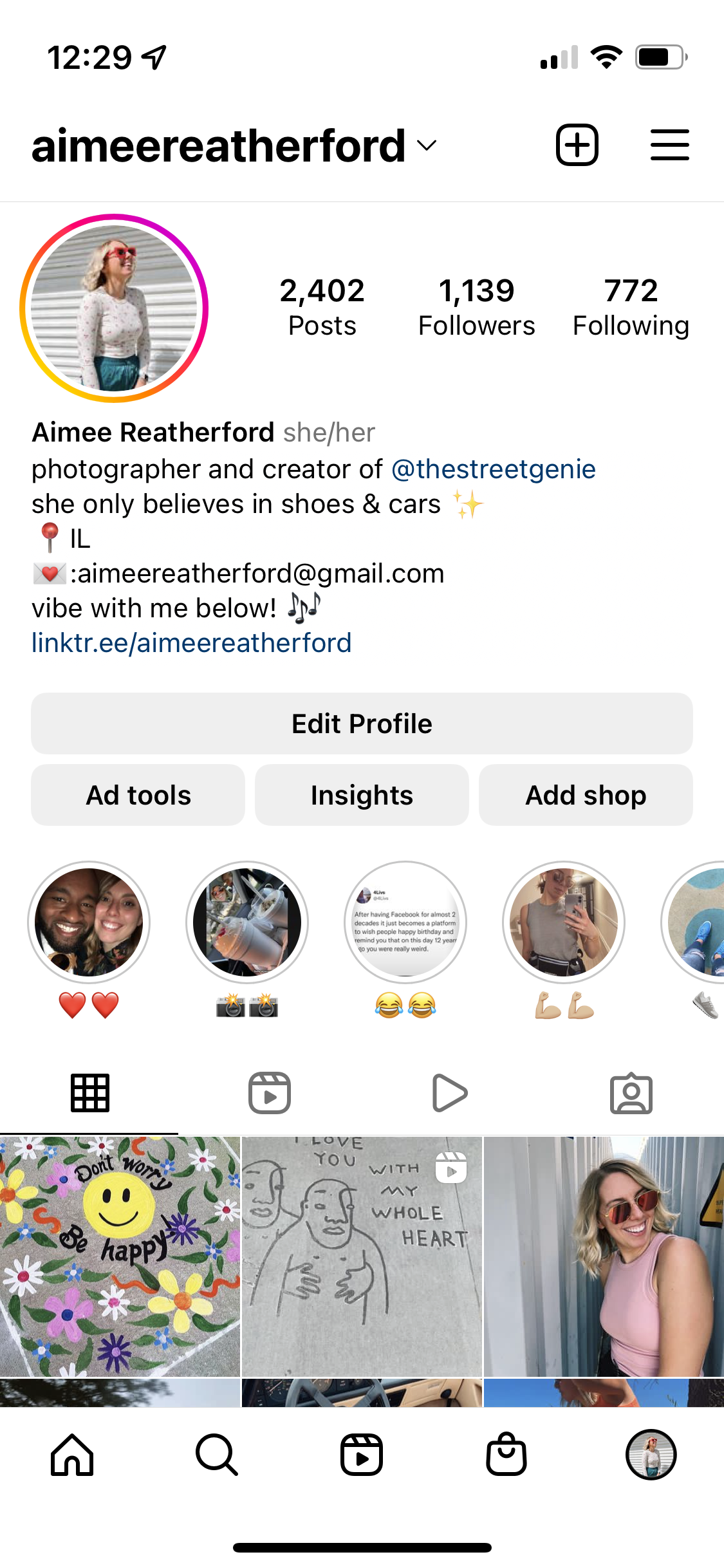 Screenshot of an Instagram profile with the bio at the top.