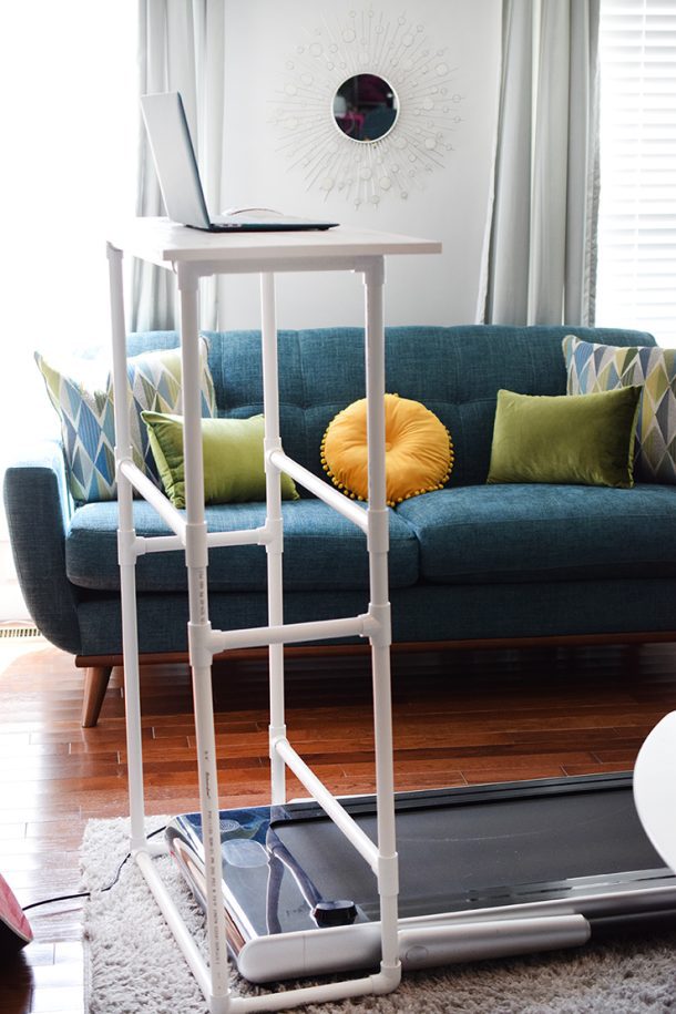 DIY Standing Desk For Treadmill Made With PVC Pipes