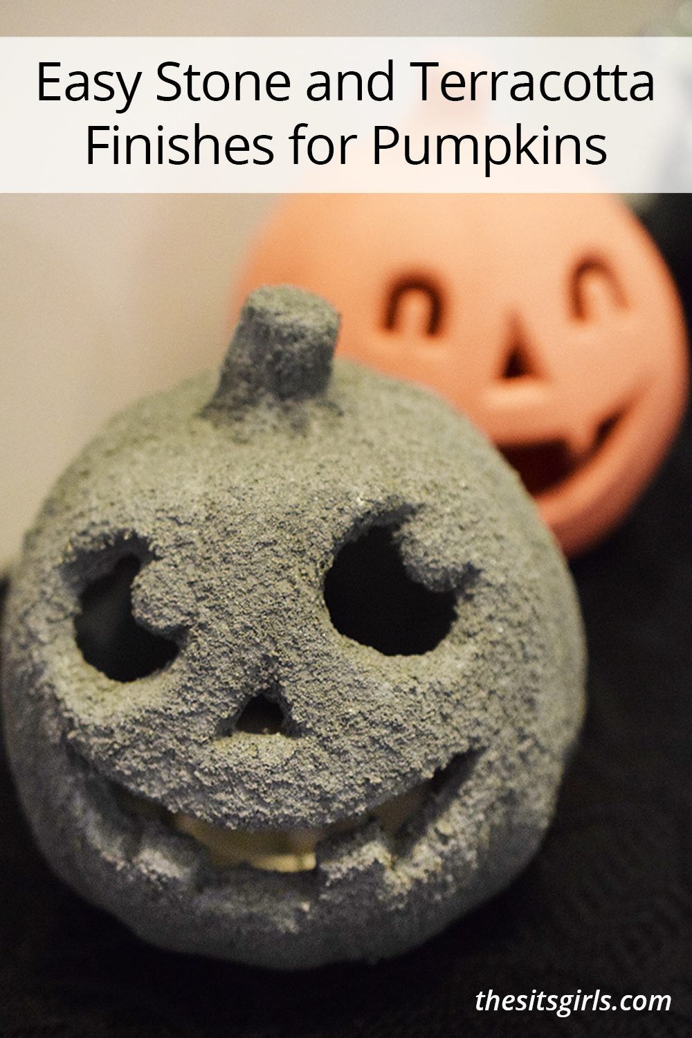 Easy stone and terracotta finishes for pumpkins.
